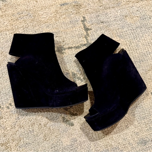 Pedro Garcia suede black wedge platform slingbacks Sz 38 / 8 US - Picture 2 of 6